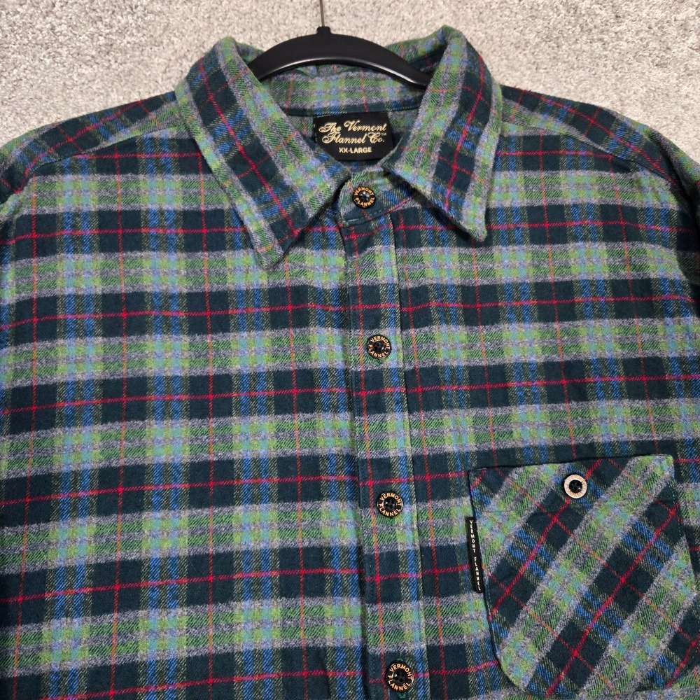 The Vermont Flannel Co Shirt Mens 2XL Green blue red Plaid Flannel USA MADE